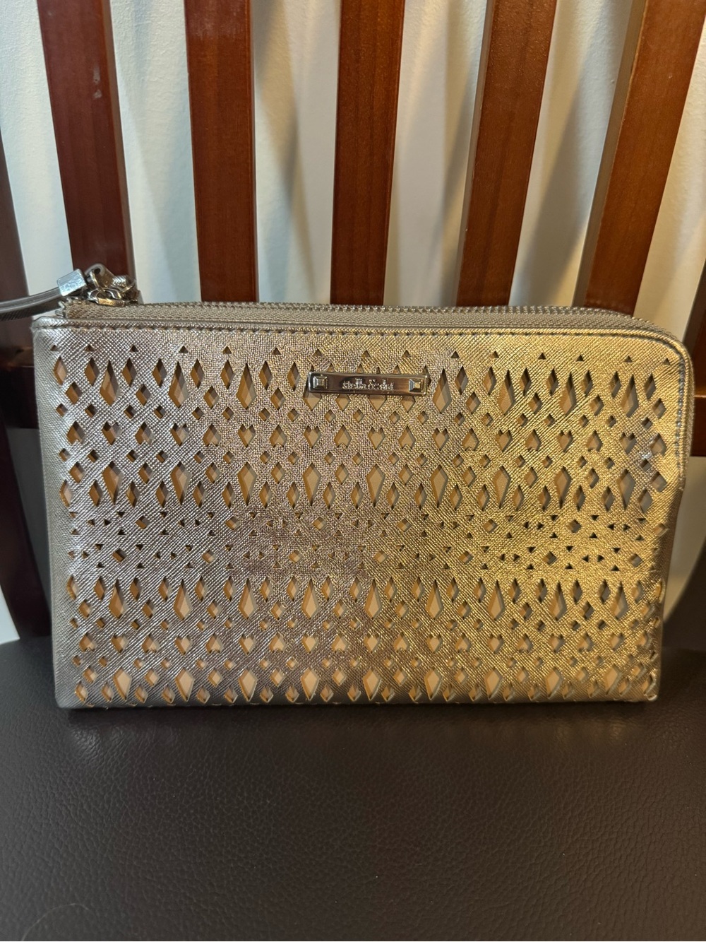 Nine West Metallic Gold Laser-Cut Wristlet Clutch